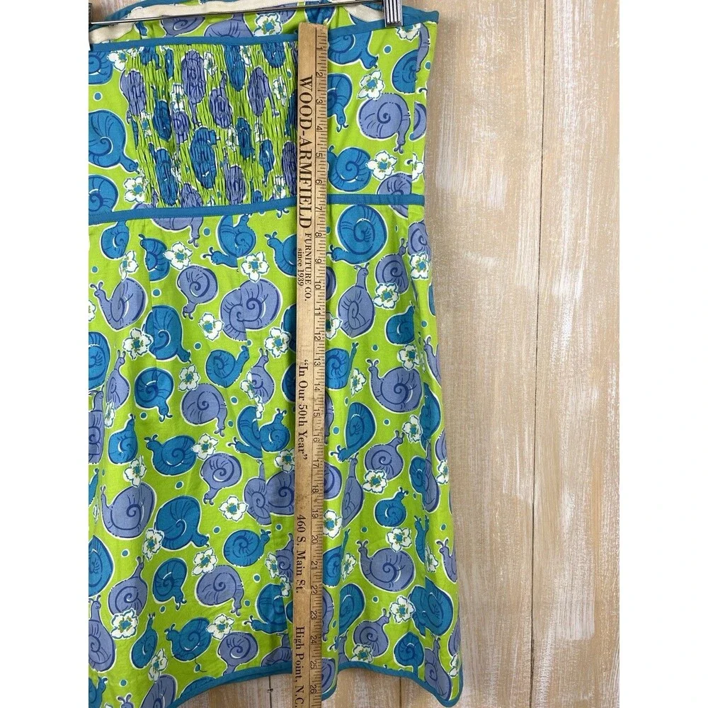 Lilly Pulitzer Strapless Dress Green Blue Snails Print Open Back Sz 8 - Picture 4 of 12